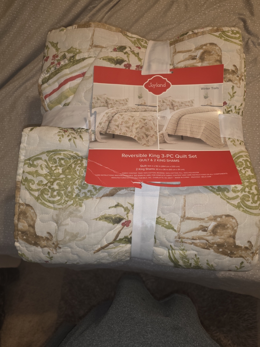 Winter Trails Reversible King 3-Piece Quilt Set - Cream/Green/Tan